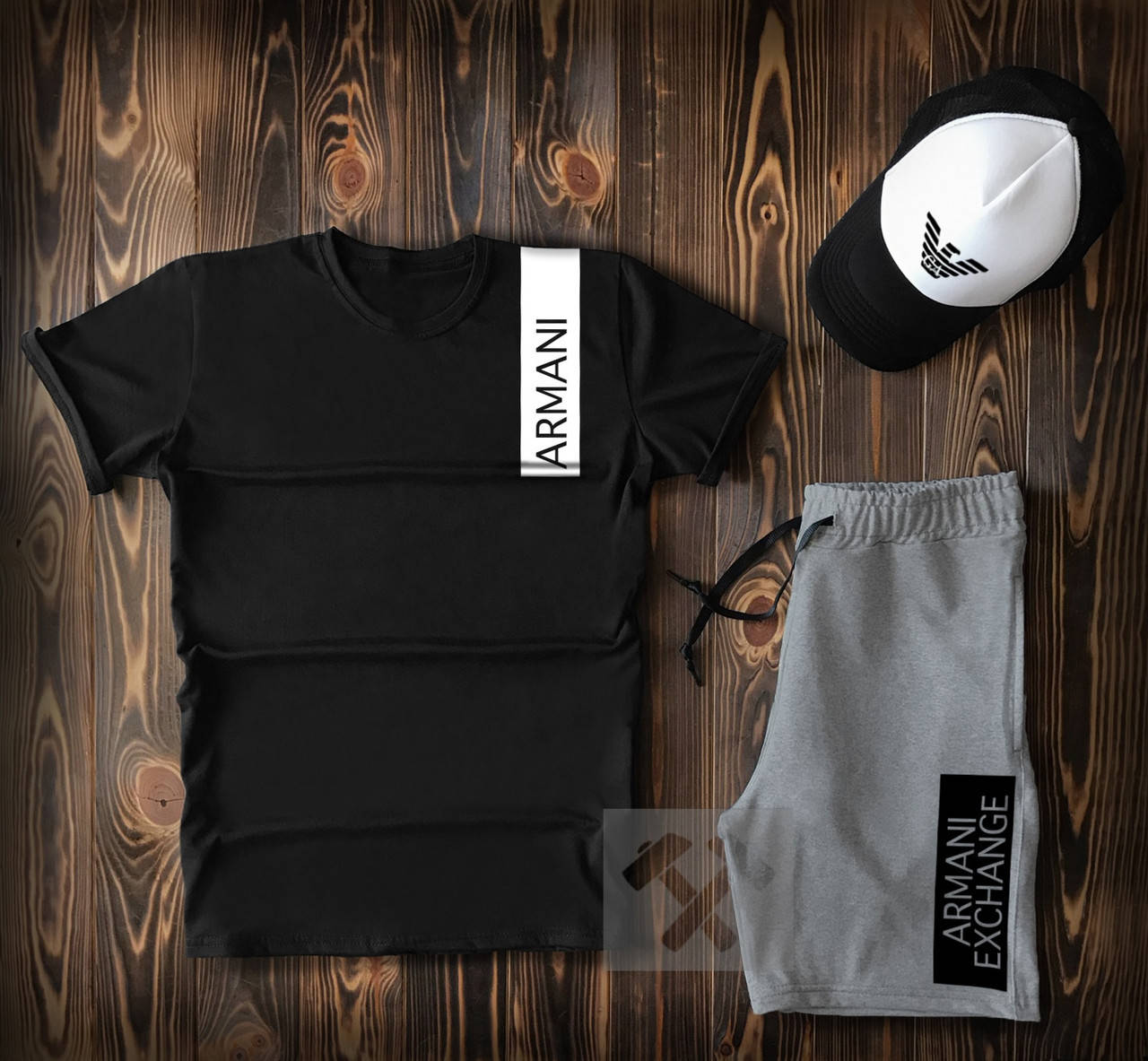 

Комплект мужской летний повседневный Футболка + Шорты ARMANI black | Спортивный костюм мужской ТОП качества, Черный