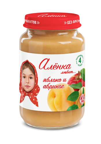 

Пюре Фруктовое, ТМ"Алёнка любит", Яблоко и Абрикос, 170г, от 5 мес.