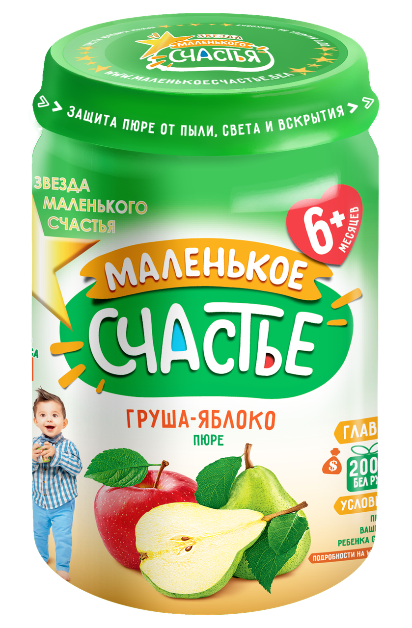 

Пюре Груша-Яблоко 170г, от 6 мес. ТМ "Маленькое счастье"