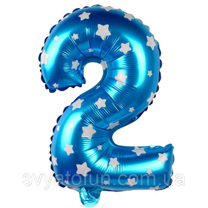 

Фольгированный шар цифра 2 голубой в звездочки Китай