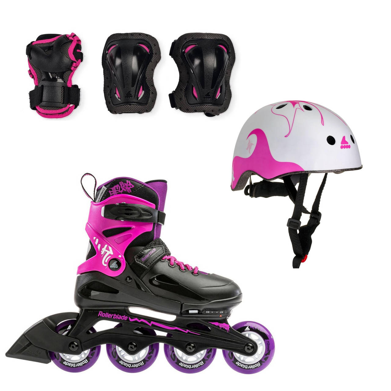 

Детские ролики Rollerblade Fury G 2021 3в1 33-38, Розовый