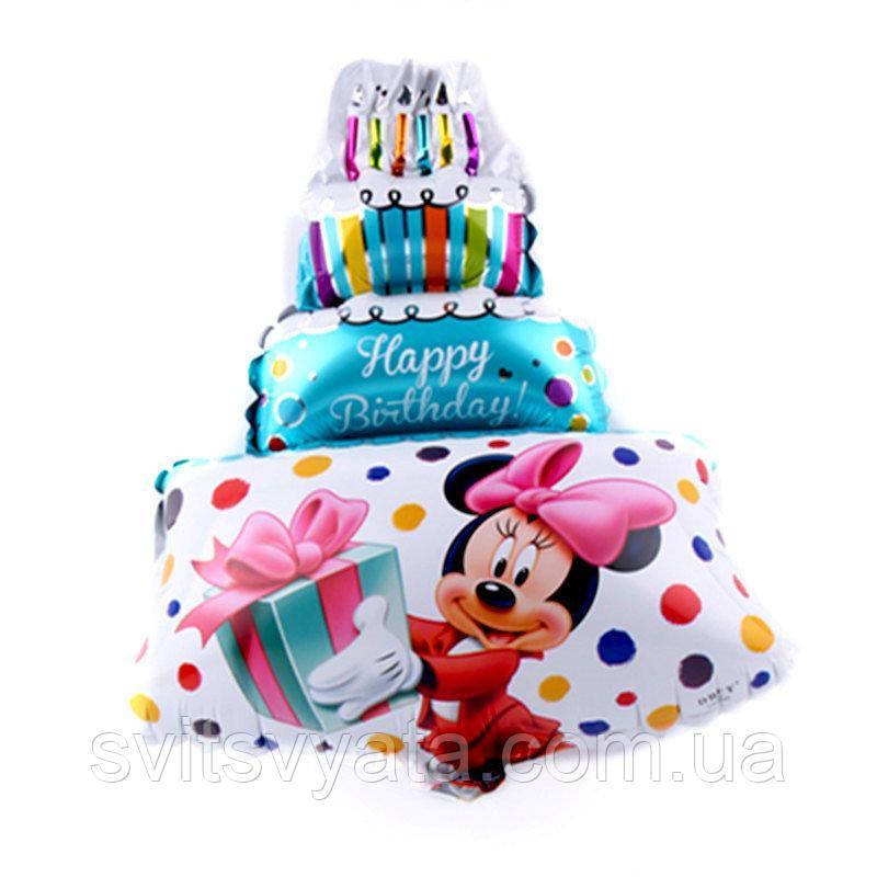 

Фольгированный шар торт с надписью Happy Birthday Мини и Микки Маус 80 см, Разные цвета