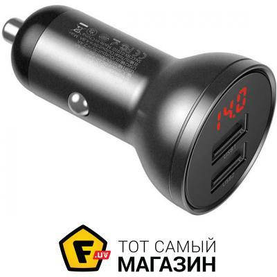 

Зарядное устройство автомобильное Baseus USB Car Charger 4.8A 24W Digital Display Dual Silver (CCBX-0S) 2 x