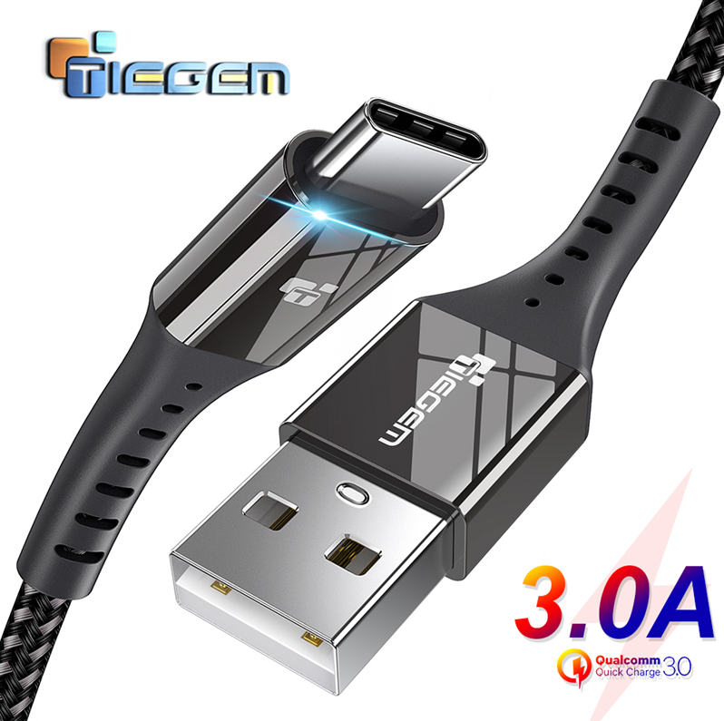 

Кабель для быстрой зарядки телефона смартфона Tiegem USB - Type-C 1м. Зарядный провод шнур ЮСБ на Тайп С QW1B, Черный