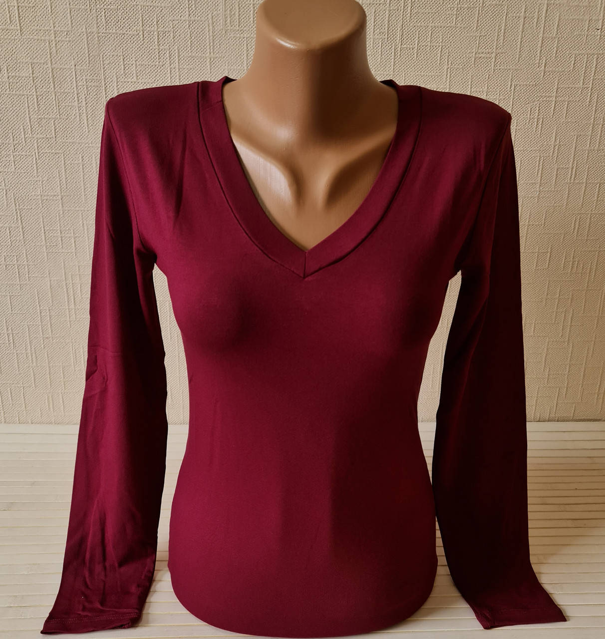 

Лонгслив женский, футболка с длинным рукавом вискоза, бордо, Бордовый