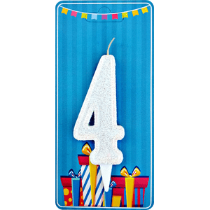 

Свеча цифра 4 белый блеск