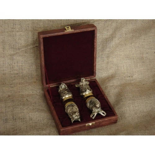 

Оригинальный подарок куму - чарки "Охотничьи" из бронзы в кейсе из эко-кожи, 4шт.