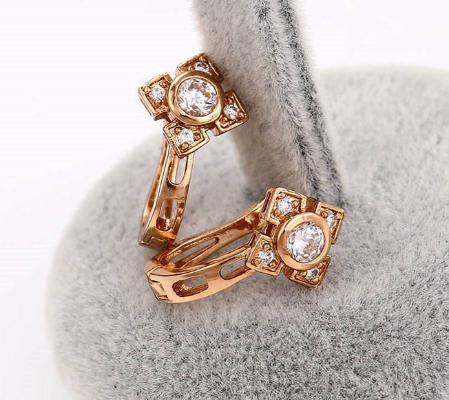 

Серьги Ромб с цирконием, медзолото Xuping, 14К