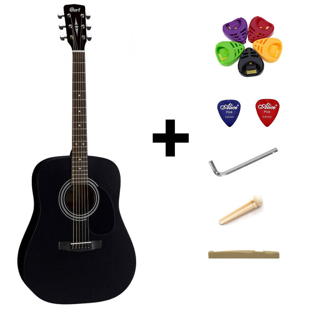 

Гитара акустическая Cort AD810 (Black Satin) + порожек, зажим, копилка и 2 медиатора, Черный