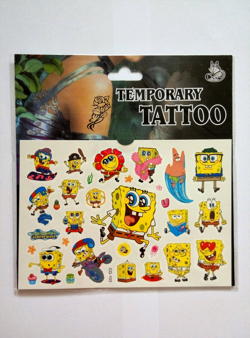 

Флеш тату. 15*10 см, Переводные. Временная. Детская. Мультик Губка Боб, CG-103 2313