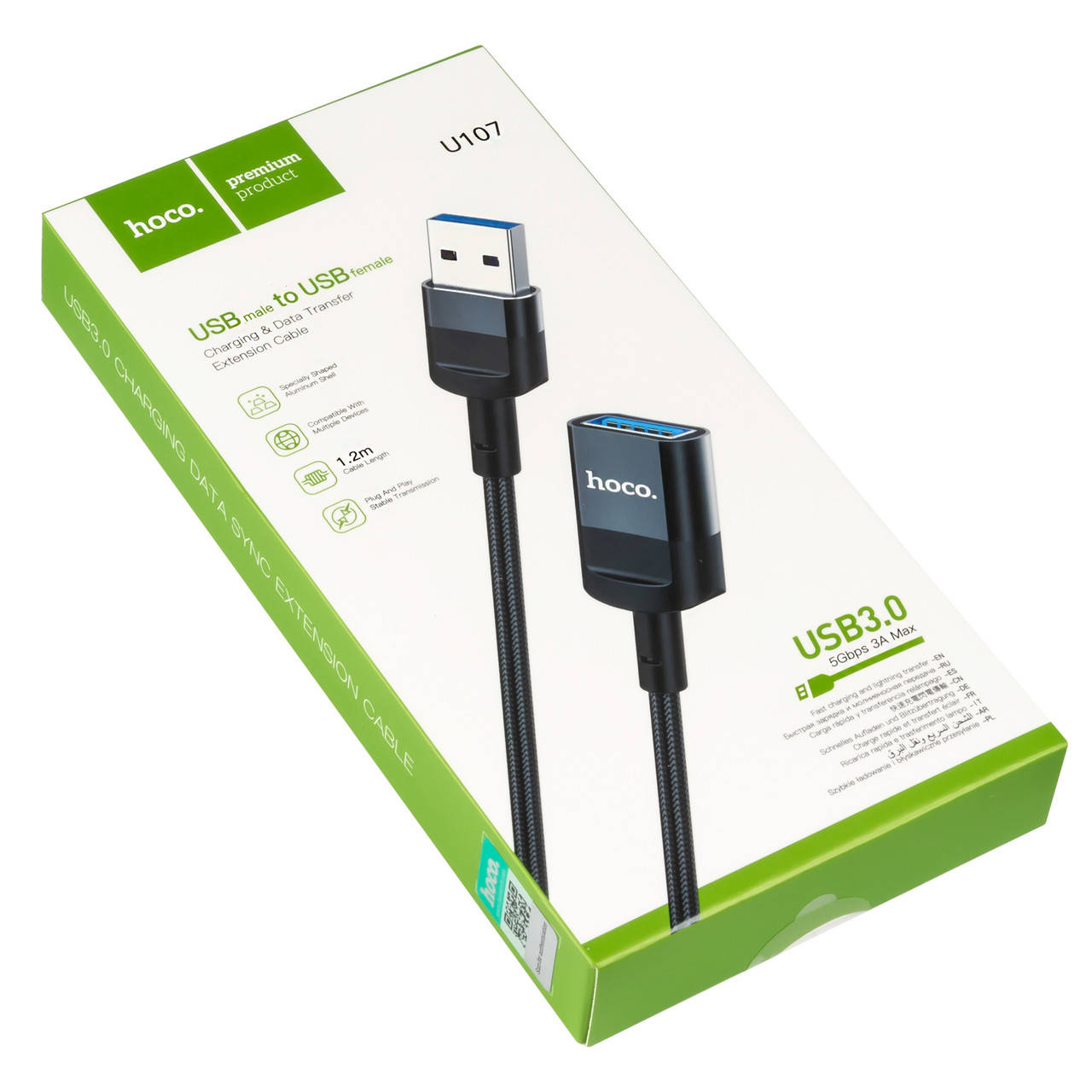 

Удлинитель USB 3.0 HOCO U107 3А 1.2м чёрный, Черный