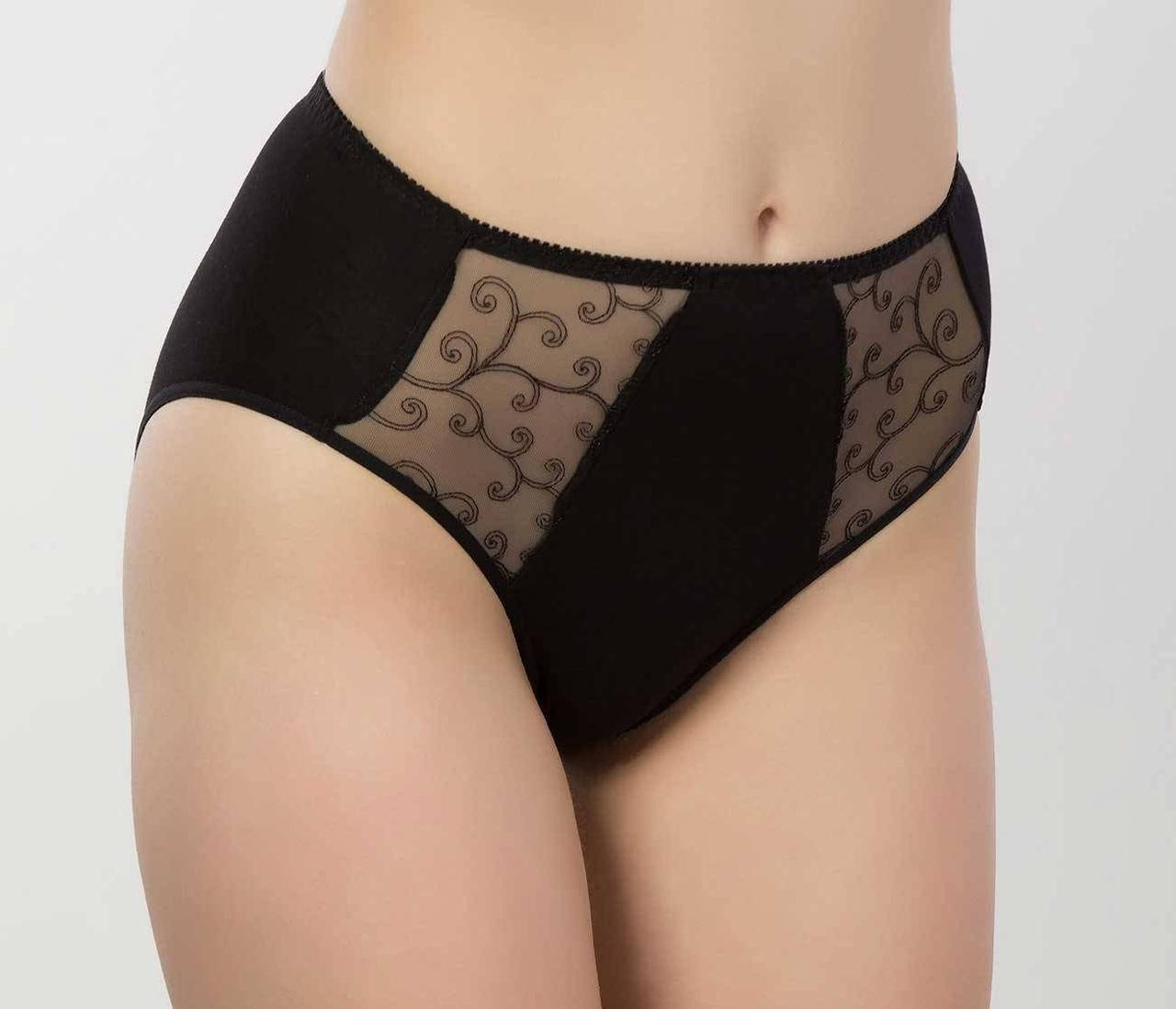

Хлопковые трусы слип с высокой посадкой и вставками из вышитого кружева, Черный