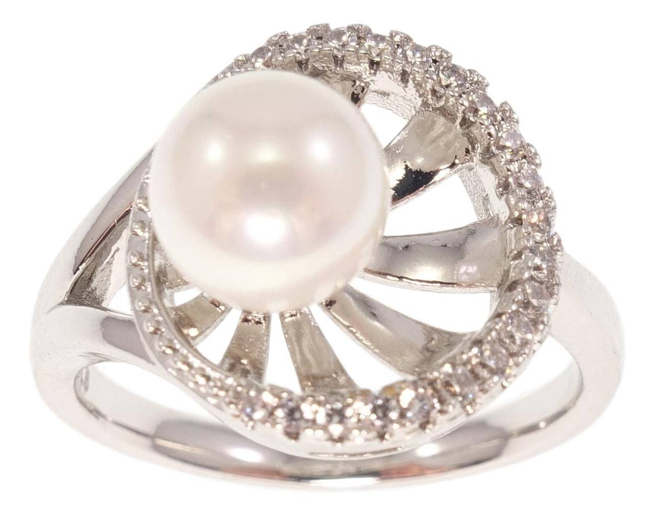 

Кольцо Xuping Родий "Лучезарный круг с вставкой жемчужина" р.17,18,