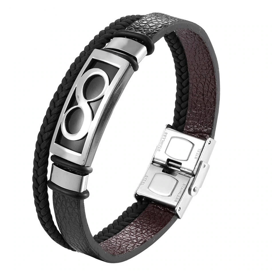 

Браслет кожаный "Infinity" 18,5 см. Silver