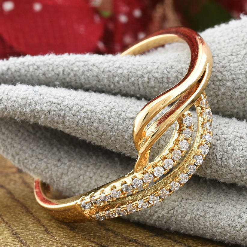 

Кольцо Xuping 14275 ширина 8 мм белые фианиты позолота 18К размер 19