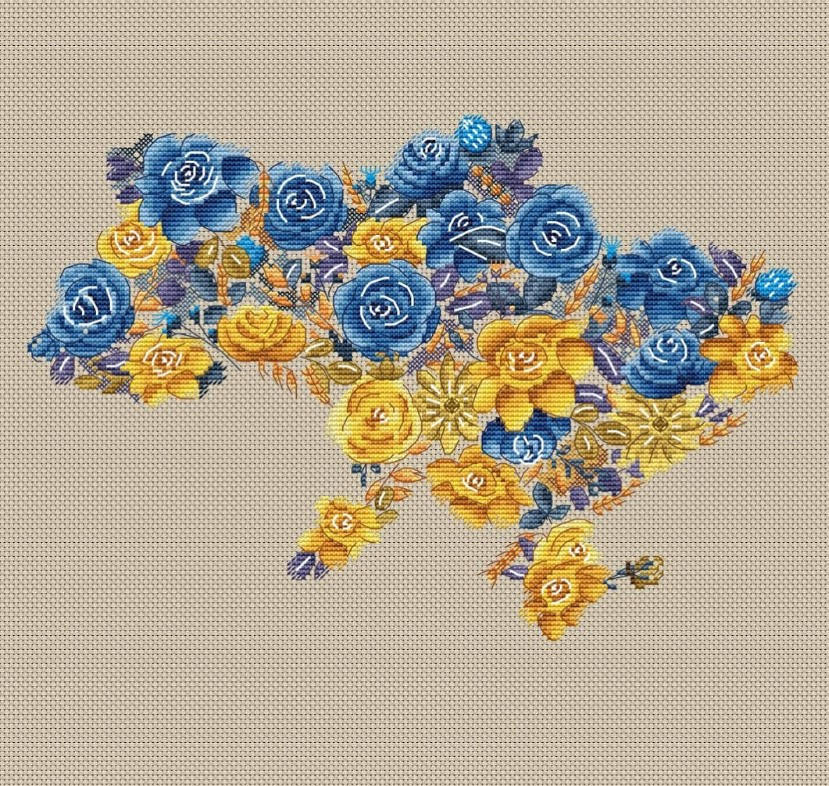 

Набор для вышивания крестом Цветущая Украина @cross_stitch_nika Brittney Lugana 28 ct белая/молочная