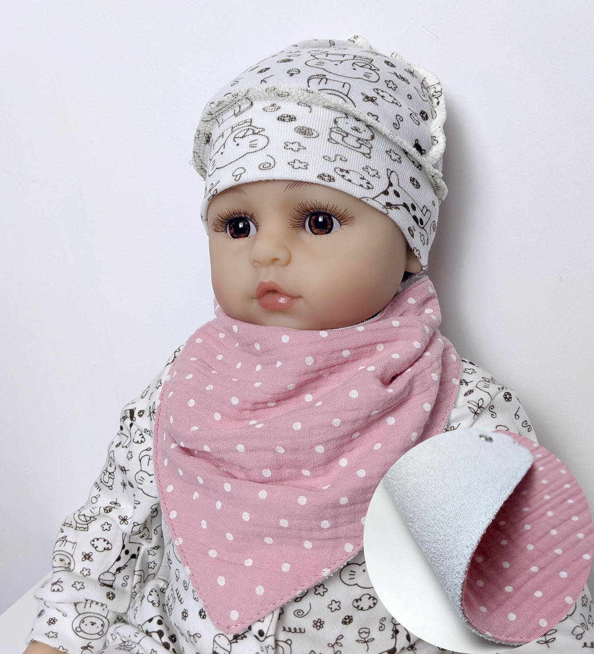 

Непромокаемый слюнявчик-бандана из муслина (горошек), Розовый