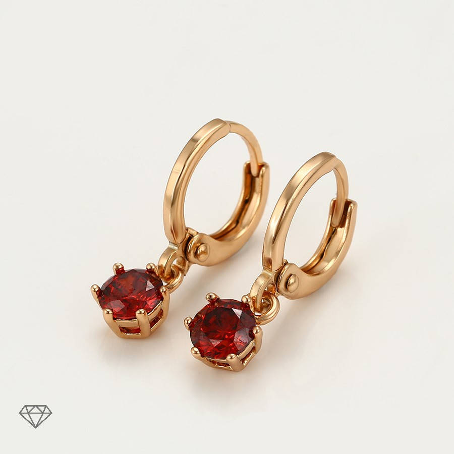 

Серьги-кольца с красным кристаллом 18к. Xuping.