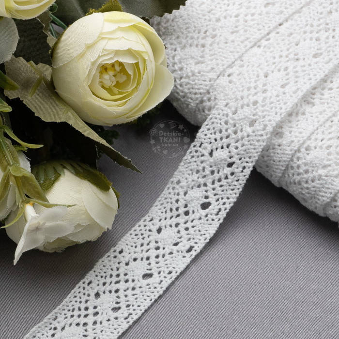 

Моток хлопкового кружева (18 метров) белого цвета шириной 2.2 см, №D160230-01/1, Белый