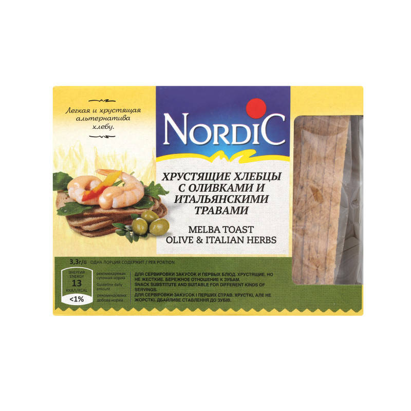 

Хрустящие хлебцы из злаков с оливками и травами Nordic 100 г