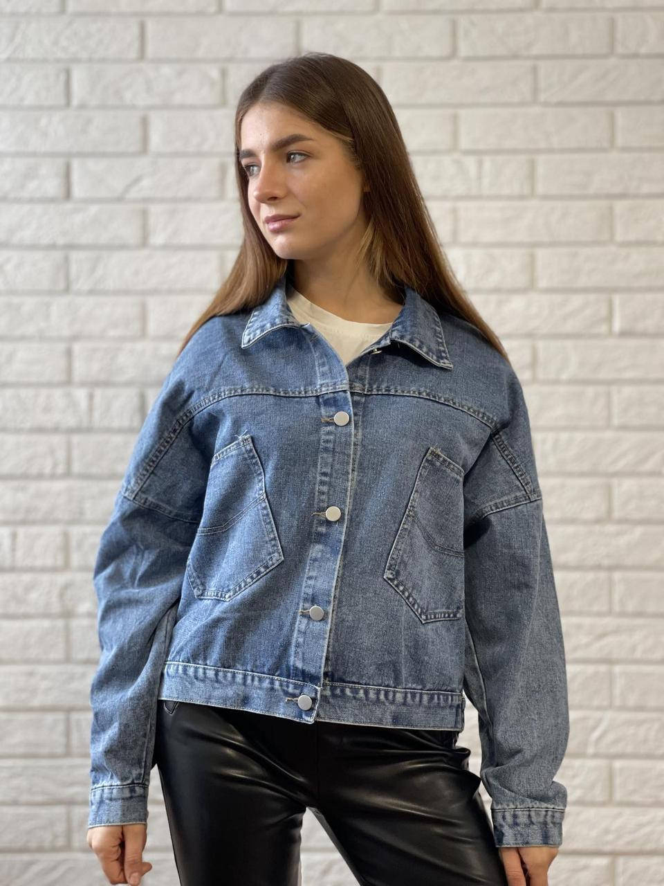 

Женская джинсовая куртка короткая Весенняя осенняя, Синий