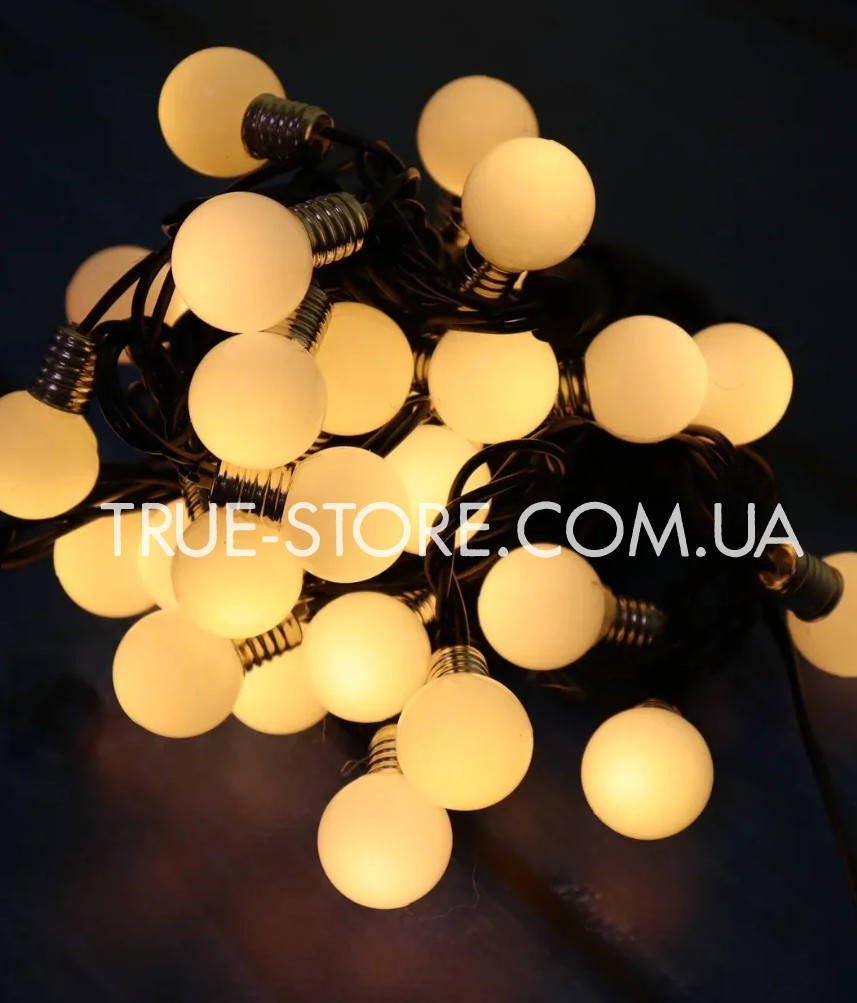 

Гирлянда лампочки 30LED, Теплый белый цвет, 7м+переходник, 25мм лампочки