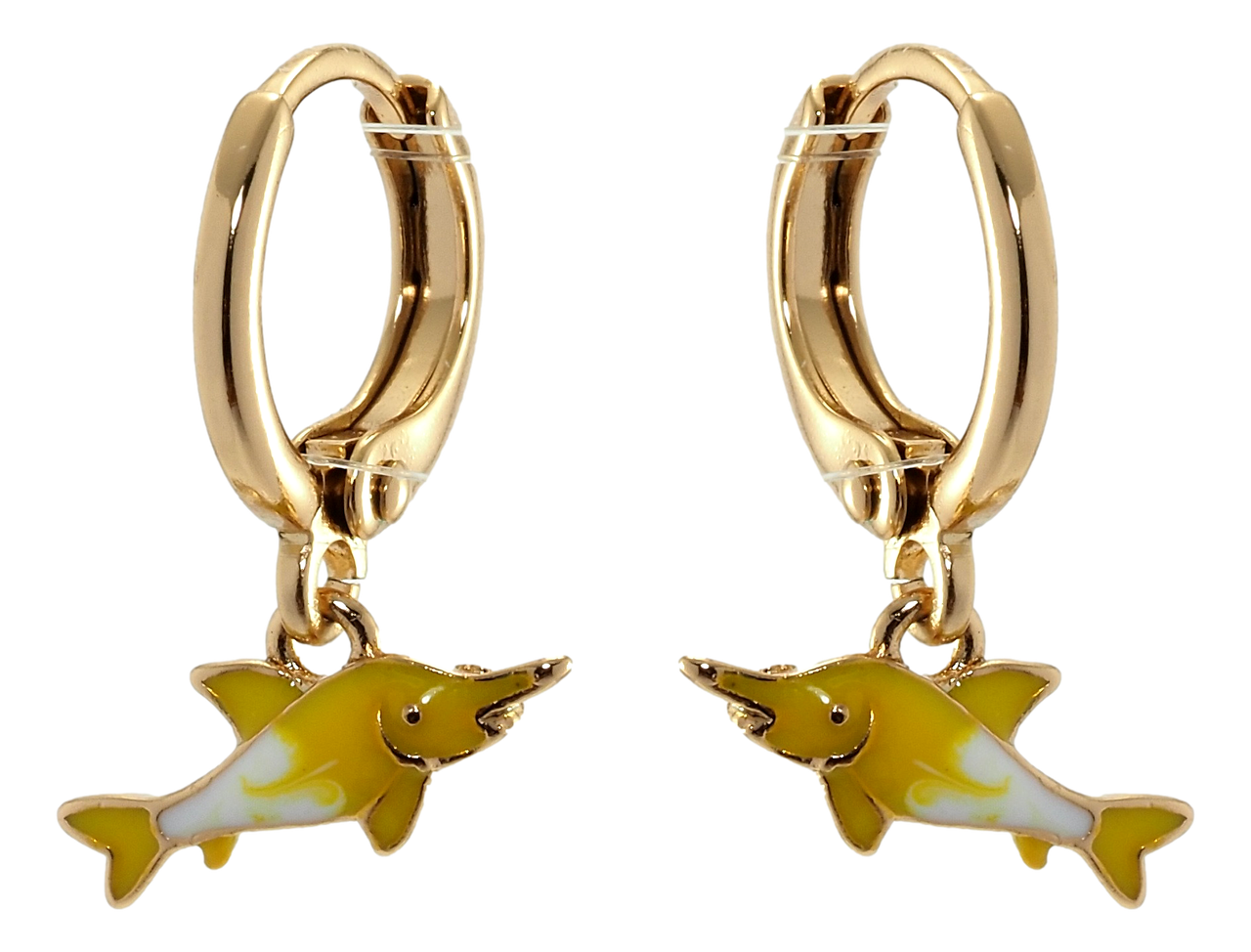 

Серьги детские Xuping Позолота 18K колечки "Акулы покраска бело-желтой эмалью"