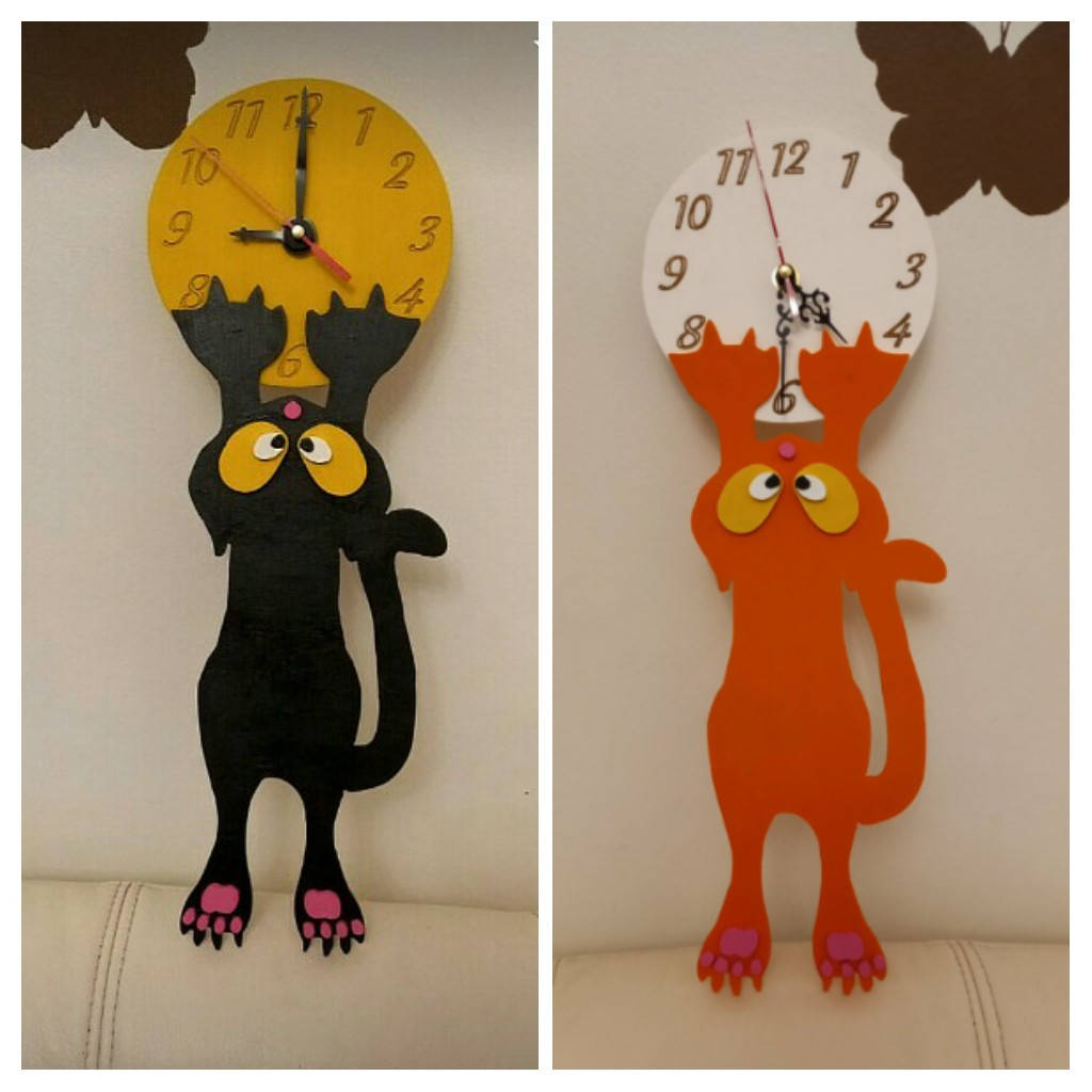 

Настенные часы “Падающий кот” из дерева
