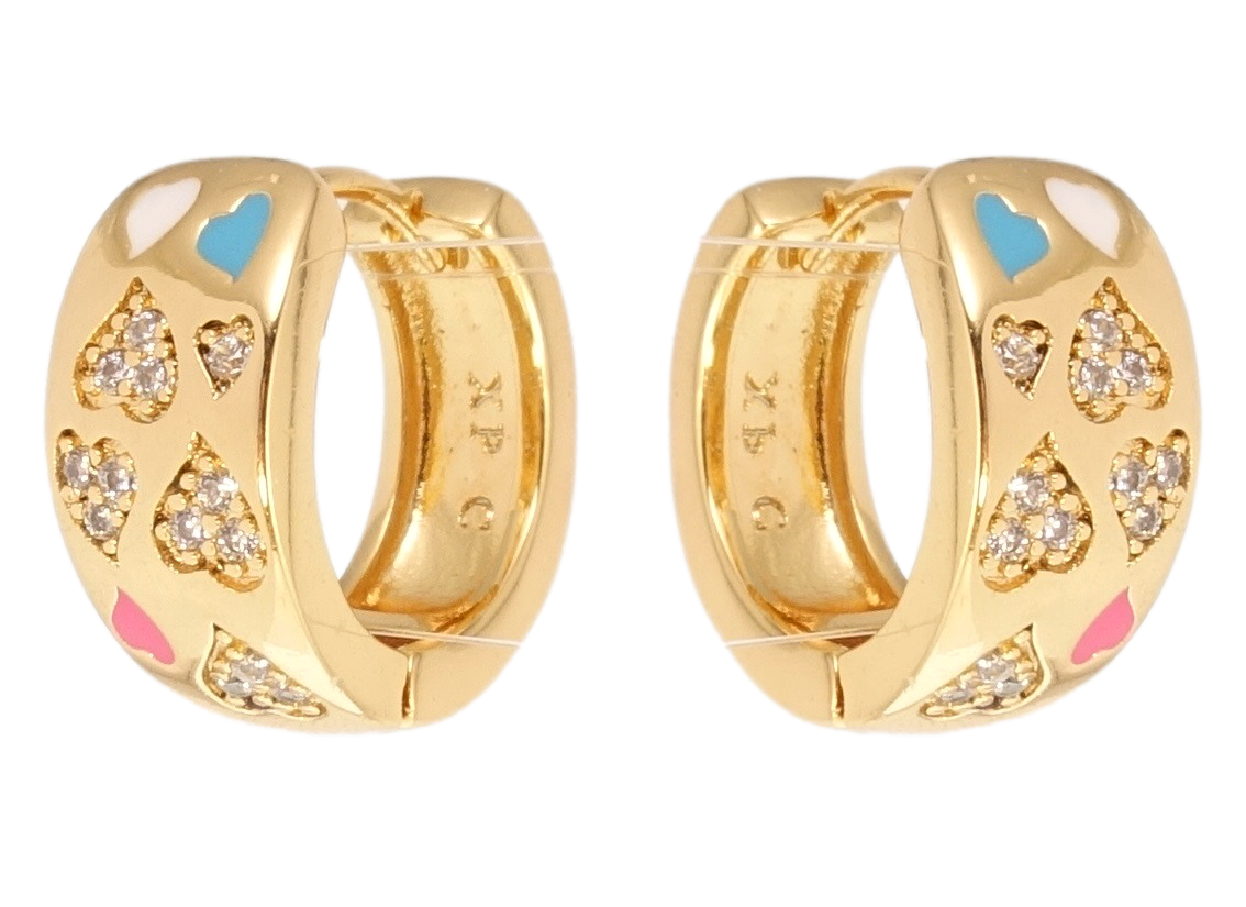 

Серьги Xuping Позолота 18K колечки "Орнамент сердечки с вставками циркония и цветной эмалью"