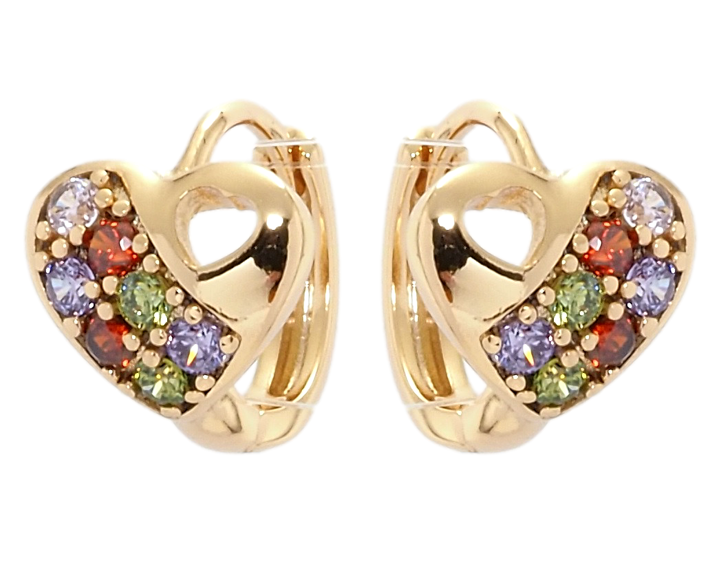 

Серьги Xuping Позолота 18K колечки "Сердечки с разноцветным цирконием"