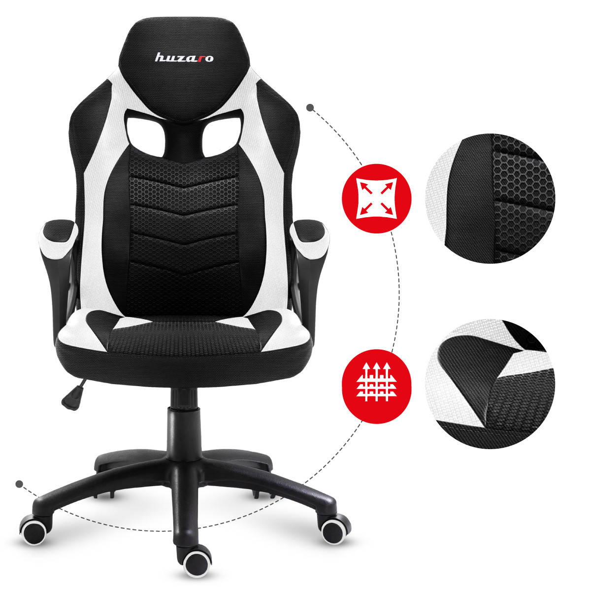 

Кресло геймерское для подростка HUZARO FORCE 2.5 White Mesh Матерчатая обивка, Белый