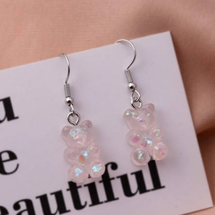 

Серьги мишки молочные перламутровые, размер 1,6*1см, смола