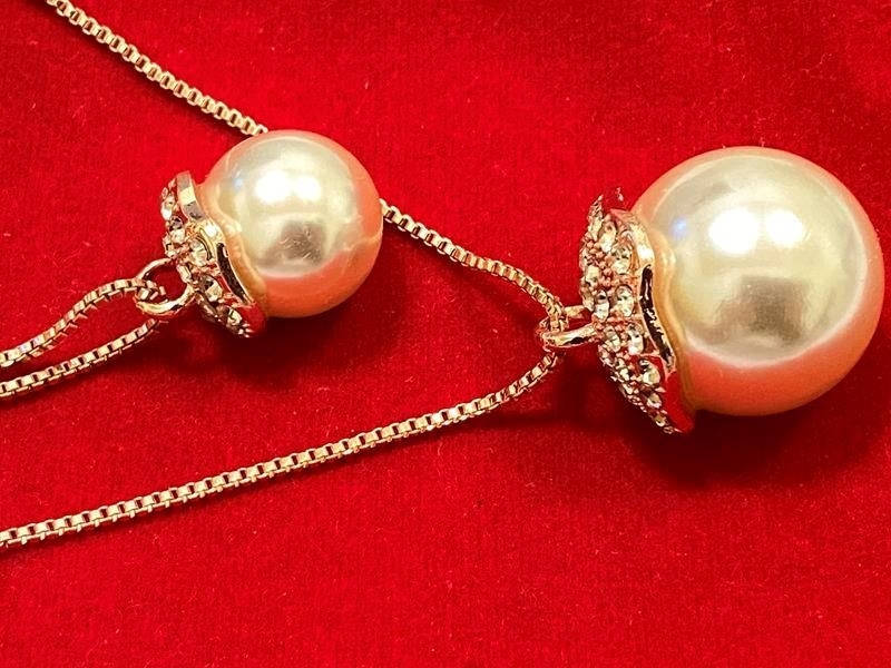 

Кулон двойной Жемчужинка на цепочке длина 60 см+70 см цвет основы золото