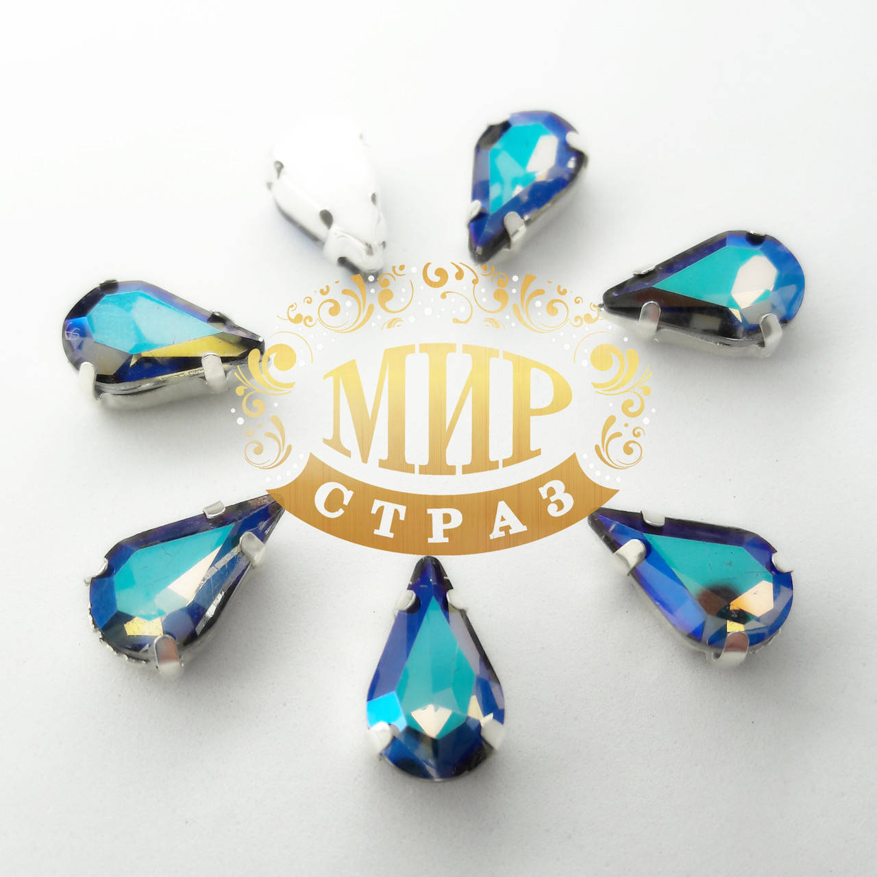 

Cтразы в цапах, Капля, цвет Lt Col Topaz AB, размер 8x13, 1шт