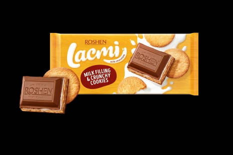

Шоколад Roshen Lacmi молочний з печивом та молочною начинкою