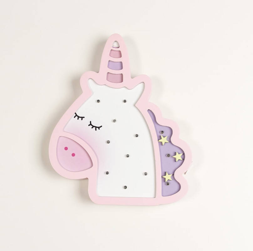 

Детский деревянный ночник - настенный светильник Единорог сказочный (розовый)