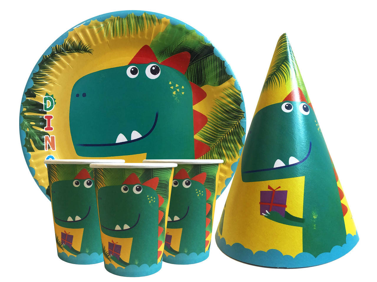 

Набор детской одноразовой посуды Динозавры (Тарелки 10 шт, стаканы 10 шт, колпаки 10 шт)