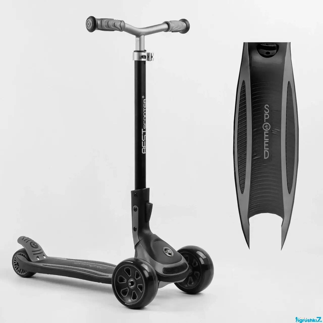 

Самокат трехколесный Best Scooter G-19003 MAXI складной алюминиевый руль, передние колеса PU 135х50мм. заднее