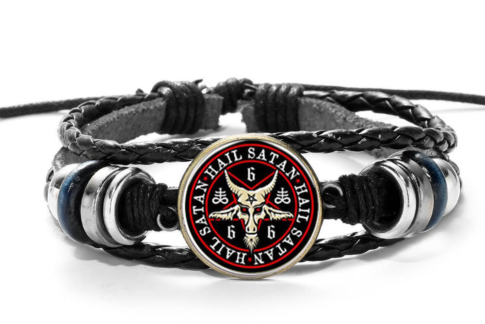 

Браслет на затяжках перевёрнутая пентаграмма сигил печать Бафомета красная