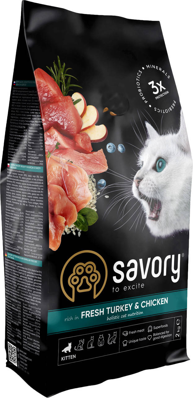 

Сухой корм для котят Savory Со свежим мясом индейки и курицы 2 кг (4820232630143)