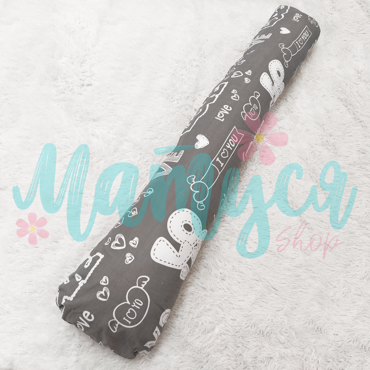 

Подушка для беременных "обнимашка, валик" во весь рост - Love на сером (100% Хлопок), Серый