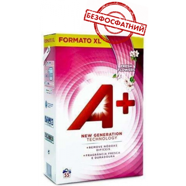 

Бесфосфатный порошок для стирки A+ Fresh Flowers Универсальный, 3.3 кг (55 стирок)