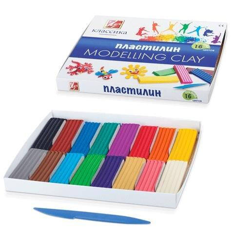 

Пластилин "Классика" 16 цветов 320 грамм 20С1329-08 со стеком, Разные цвета