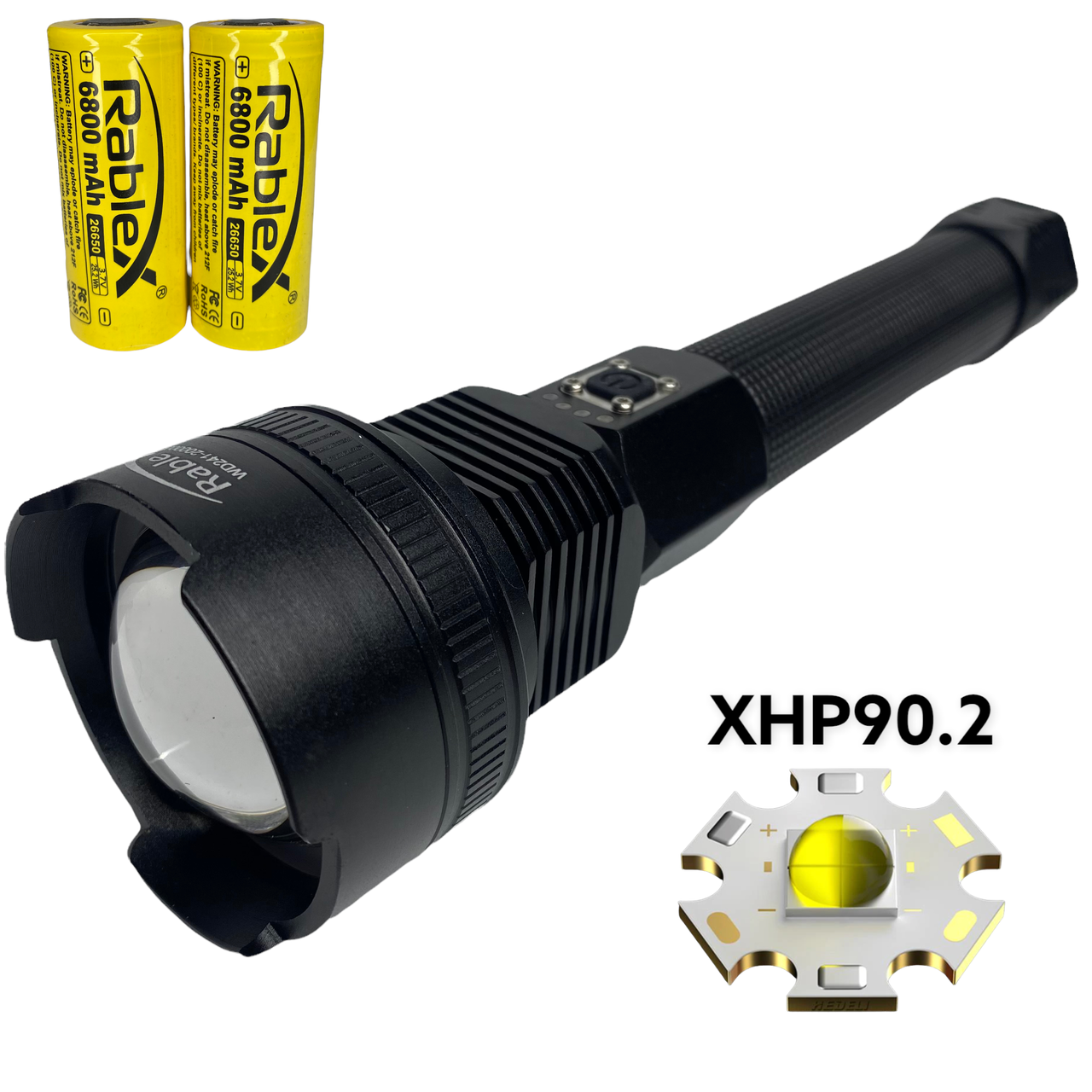 

Фонарь аккумуляторный тактический 3000 Lumen XHP90.2 1000м. Zoom "Rablex Original" 26650 Черный WD 241/6800