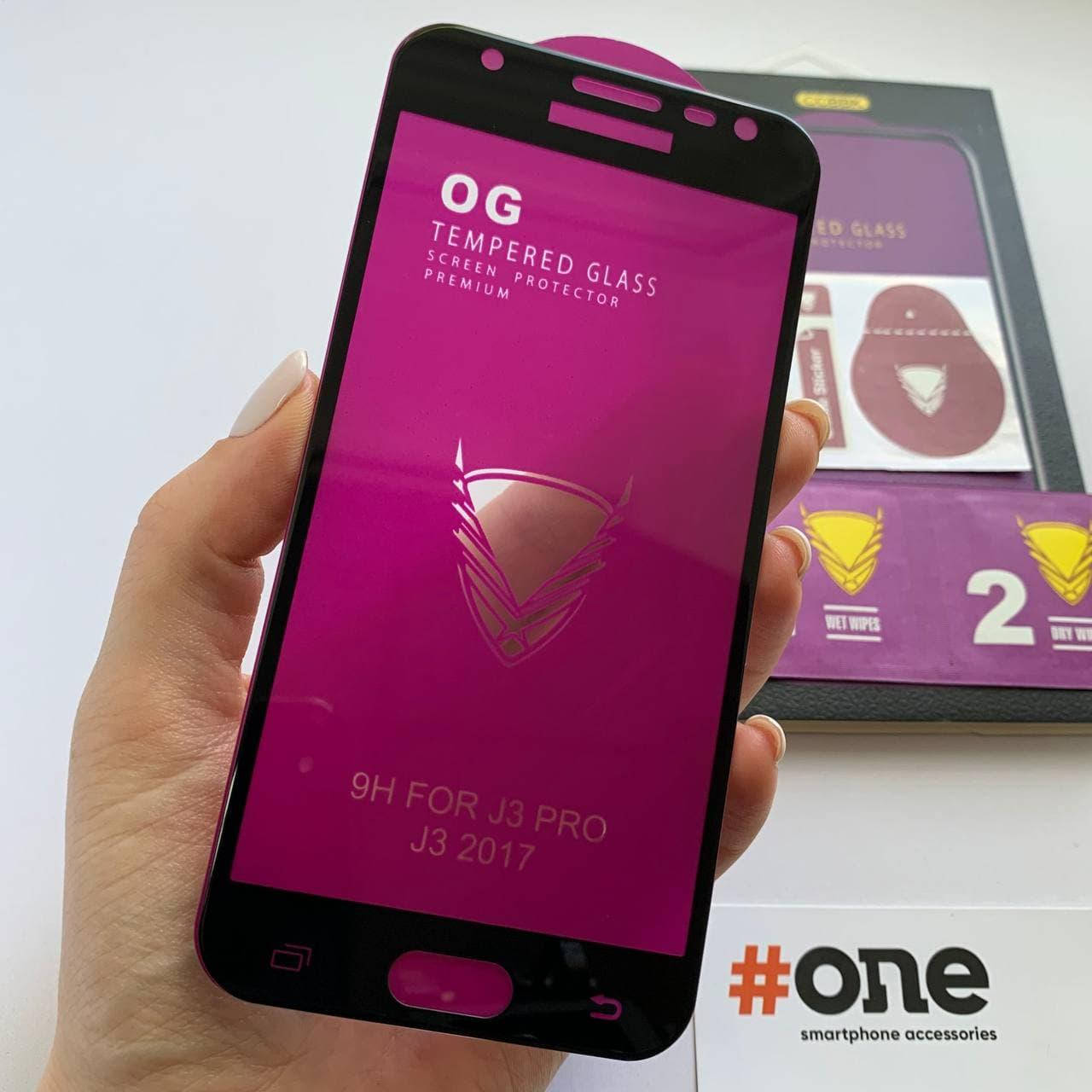 

Защитное стекло для Samsung Galaxy J3 2017 J330 5D OG на весь экран стекло на телефон самсунг дж3 дж330 черное, Черный