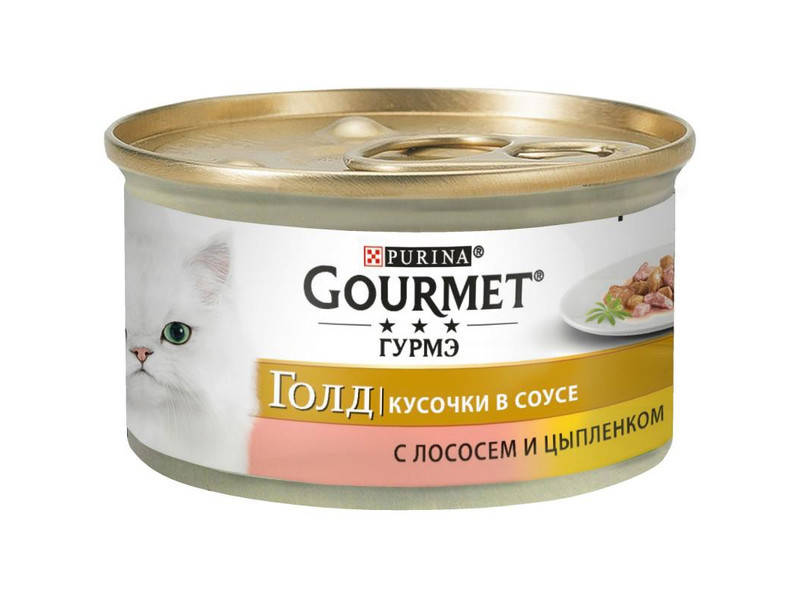 

Gourmet Gold (Гурмет Голд) кусочки в подливке с лососем и цыпленком 85гр