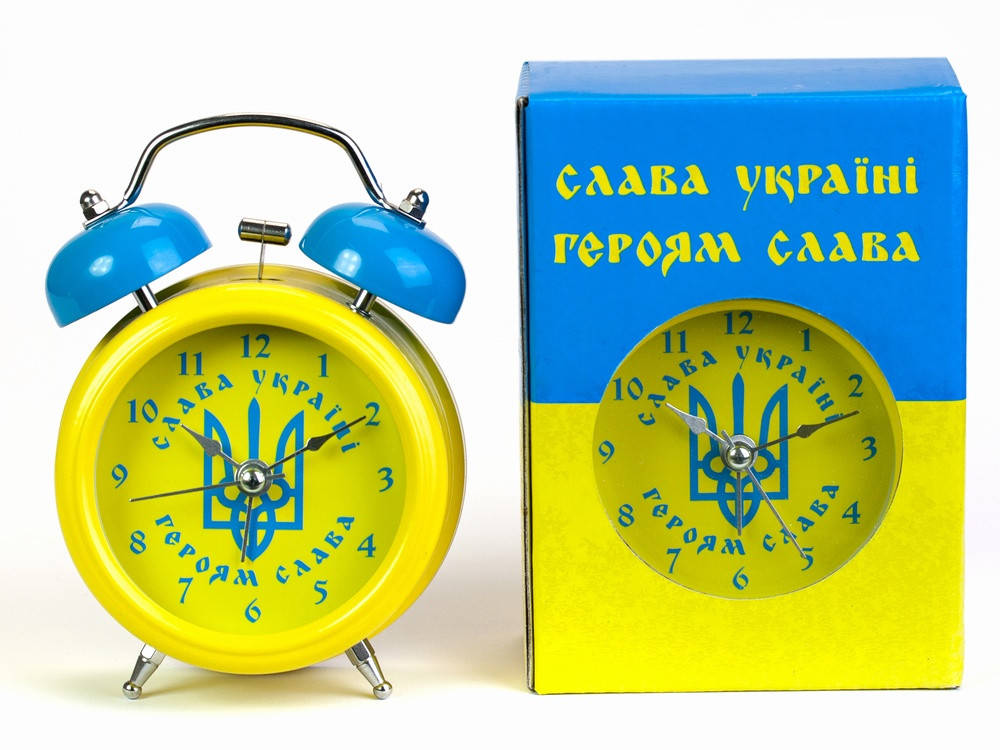 

Часы настольные с будильником Ukraine Слава Украине! 12х8,5х5 см Желтый Голубой (19153)