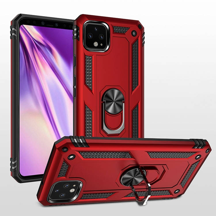 

Противоударный чехол для Google Pixel 4 XL красный матовый с кольцом подставкой