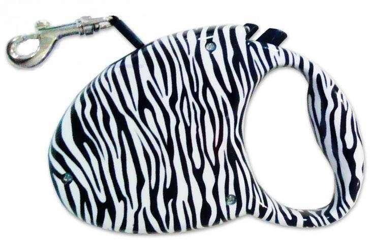 

Поводок-рулетка для выгула собак до 40кг/ 5м (лента) зебра, Белый