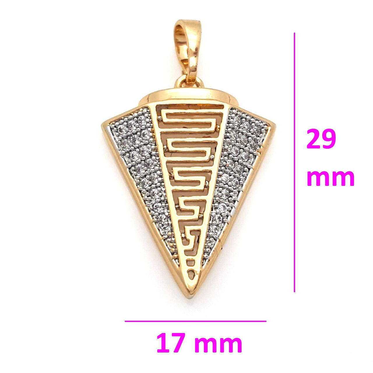 

Кулон Стрела с греческим узором и камнями, позолота + родий